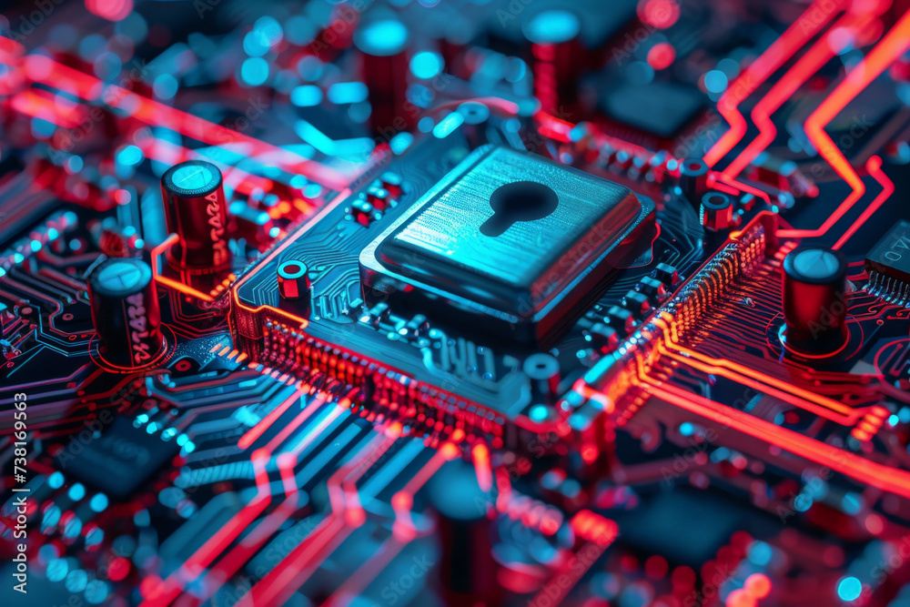 A close up of a circuit board with a keyhole in the middle A close up of a circuit board with a keyhole in the middle