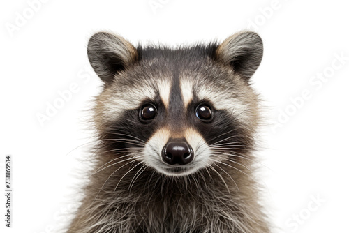 Raccoon Staring at Camera. A raccoon is seen directly facing the camera on a plain Transparent background.