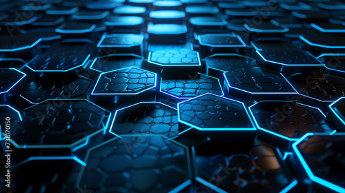 Futuristic Hexagonal Pattern with Neon Blue Light Traces