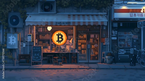 pixel art of shop with crypto accepted photo