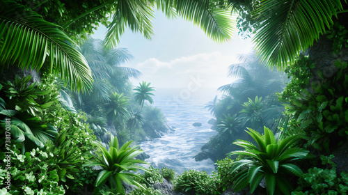 Tropical jungle landscape  concept of nature and adventure  lush foliage and serene environment  exotic travel destination
