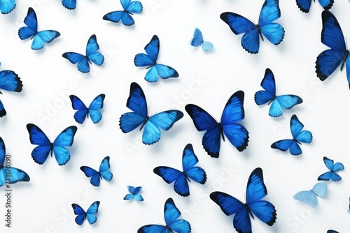 Blue butterflies on a white background