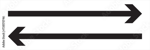 Horizontal long straight arrow signs. Black pointer, direction, position symbol and Left and right arrow  icon isolated on white background. Vector