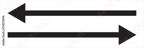 Horizontal long straight arrow signs. Black pointer, direction, position symbol and Left and right arrow  icon isolated on white background. Vector