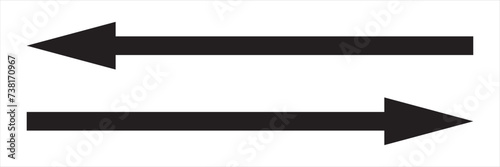 Horizontal long straight arrow signs. Black pointer, direction, position symbol and Left and right arrow  icon isolated on white background. Vector
