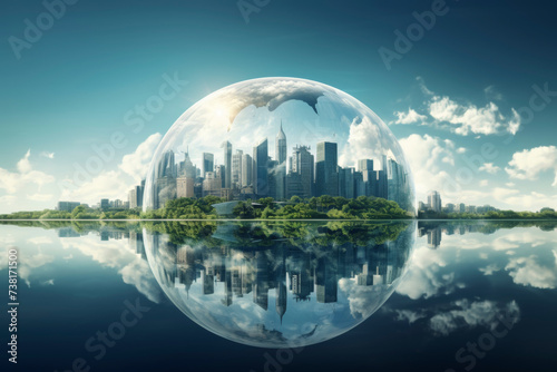Futuristic City Skyline Inside Transparent Globe