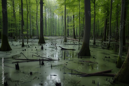 Dead trees in a forest poisoned by acid rain
