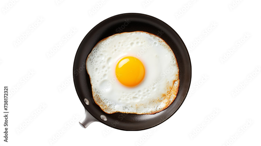 One fried egg in hot pan, isolated on a transparent background One fried egg in hot pan, isolated on a transparent background