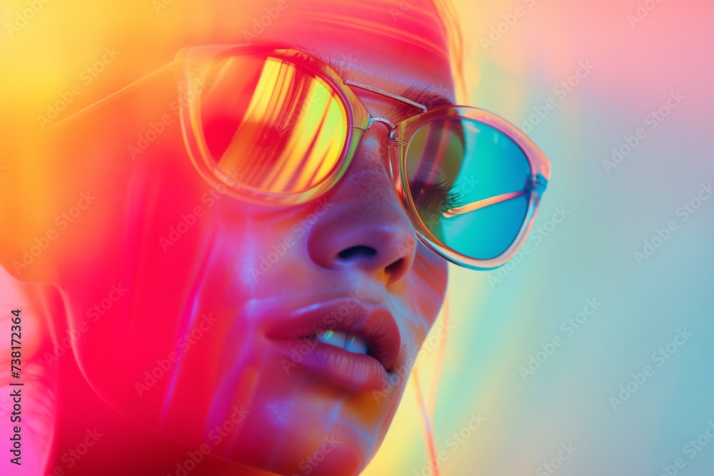 Woman portrait in vibrant holographic shades Woman portrait in vibrant holographic shades