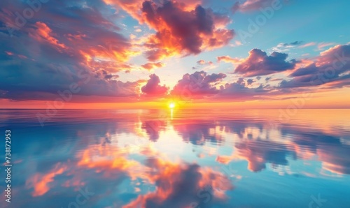 Colorful sunset reflecting on a tropical beach. Trandy 