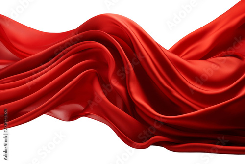 Red Fabric Blowing in the Wind. A vibrant red fabric flutters and billows in the wind against a pure Transparent background.