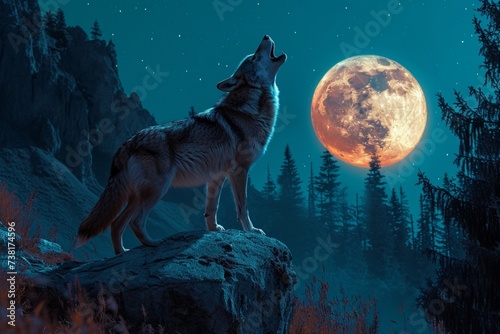 wolf howling at the moon photo
