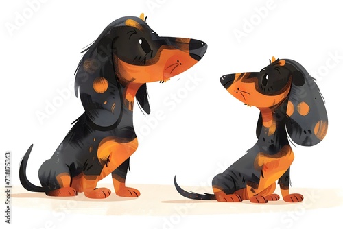 Dachshund Puppies Curious Stare Illustration © FHL