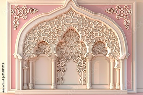 elegant pink and ivory islamic prayer niche art with turkish ornament on cream background