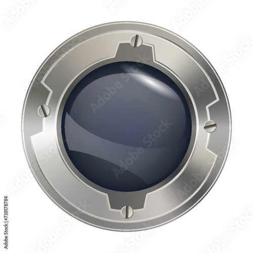 Porthole window icon. Safe round metalic spaceship illuminator decent. Vector steel window hole. Cruise aircraft porthole or fuselage cabin window