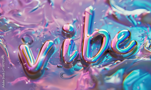 vibe spelled out in a holographic liquid font against a pastel liquid swirl background photo
