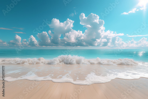 A serene beach with crystal-clear blue waters and pristine white sands. Generative Ai.
