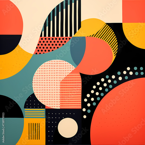 Abstract geometric patterns in bold and contrasting colors.