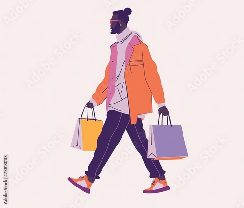 Stylish shopper on abstract colorful background - modern urban lifestyle and fashion illustration