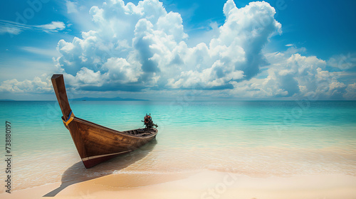 plage avec barque sur le sable, mer tropicale