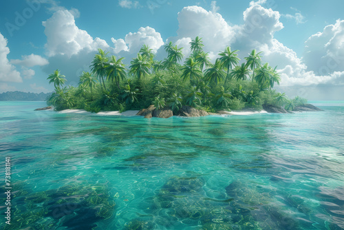 A tropical island offering breathtaking panoramas overlooking a vibrant coral reef. Generative Ai.