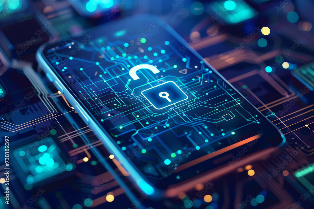 A cell phone with a padlock on the screen A cell phone with a padlock on the screen