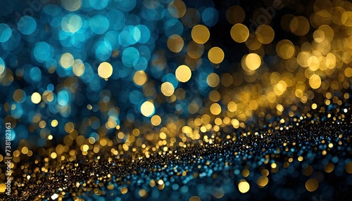 Glitter Blue and Golden Bokeh Background 
