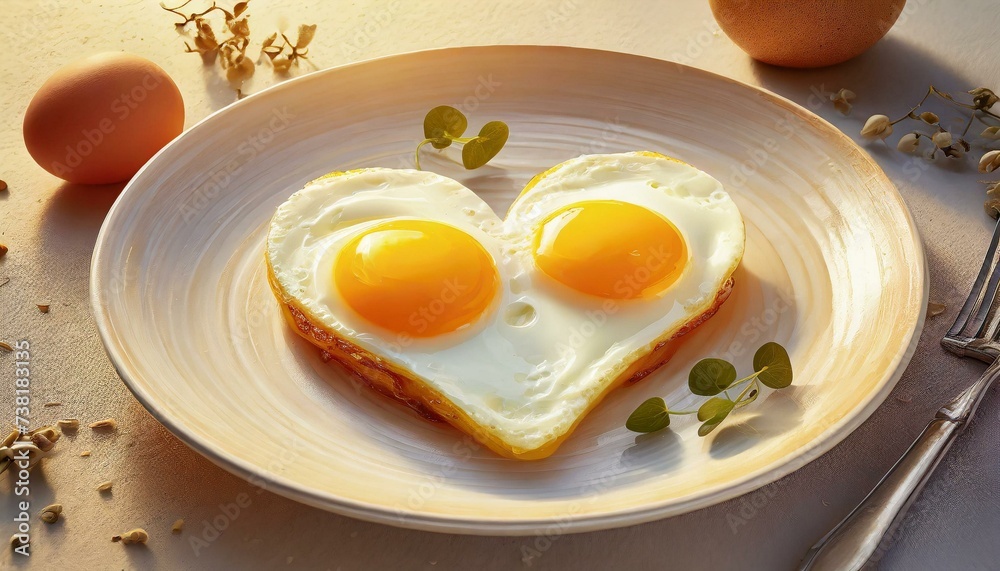 Heart-shaped fried eggs on plate Heart-shaped fried eggs on plate