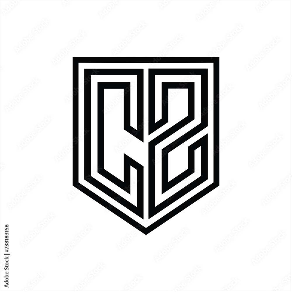 CZ Letter Logo monogram shield geometric line inside shield isolated style design - obrazy, fototapety, plakaty 