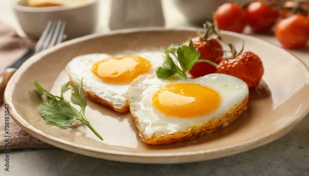 Heart-shaped fried eggs on plate Heart-shaped fried eggs on plate
