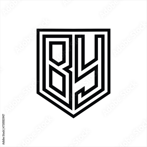 BY Letter Logo monogram shield geometric line inside shield isolated style design