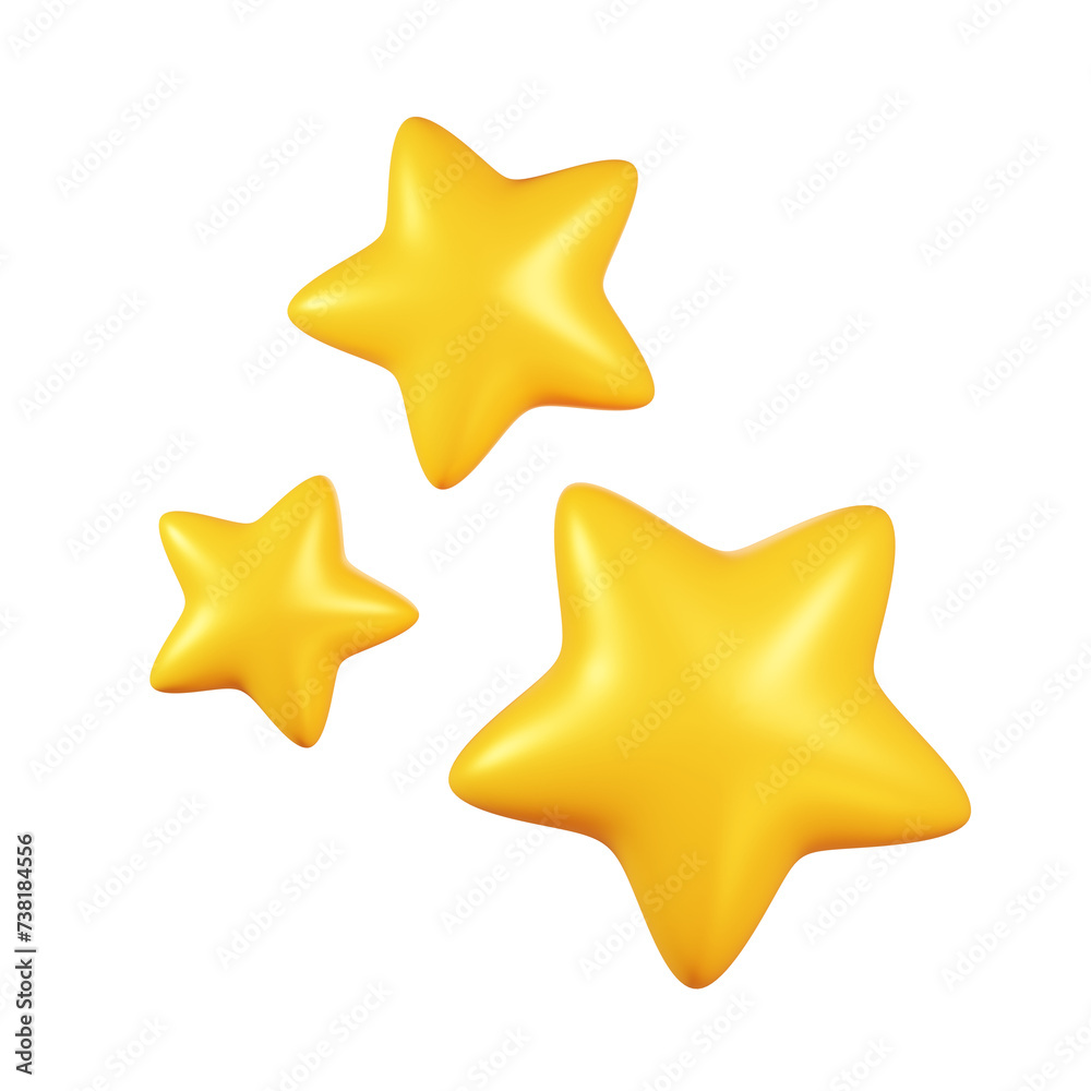 3D Golden Stars. Cartoon element isolated on transparent background. 3D Rendering. 3D Golden Stars. Cartoon element isolated on transparent background. 3D Rendering.
