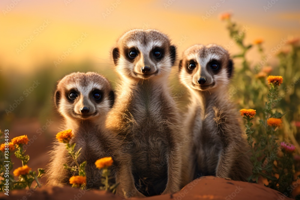 Obraz premium A group of cute meerkats looking in the camera