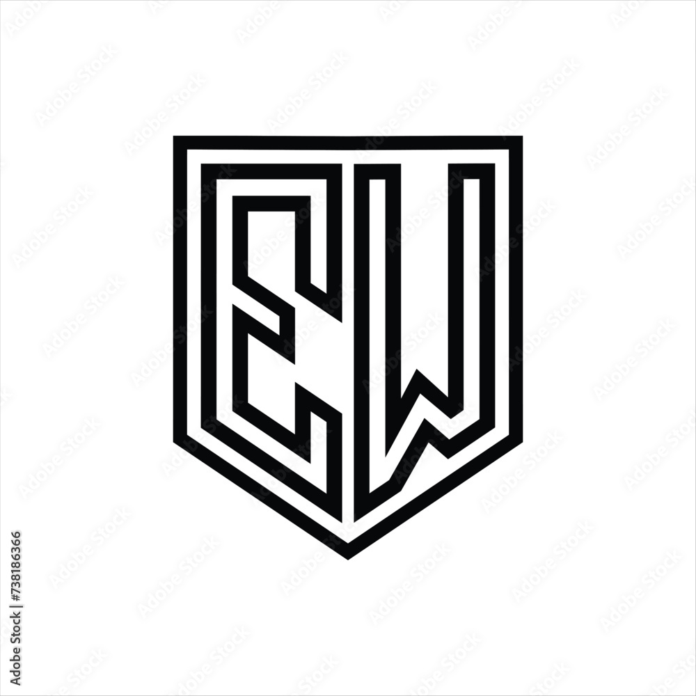 EW Letter Logo monogram shield geometric line inside shield isolated style design