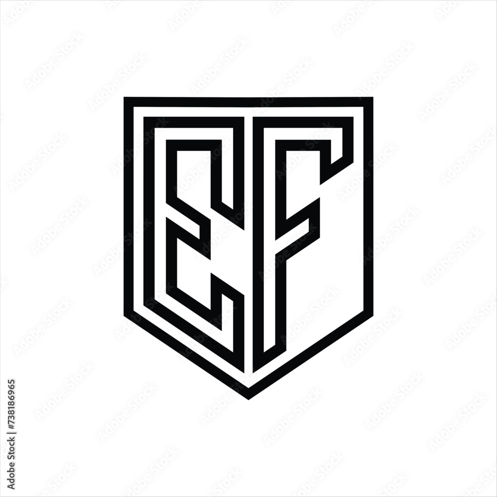 EF Letter Logo monogram shield geometric line inside shield isolated style design