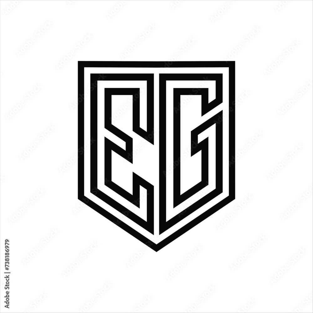 EG Letter Logo monogram shield geometric line inside shield isolated style design EG Letter Logo monogram shield geometric line inside shield isolated style design