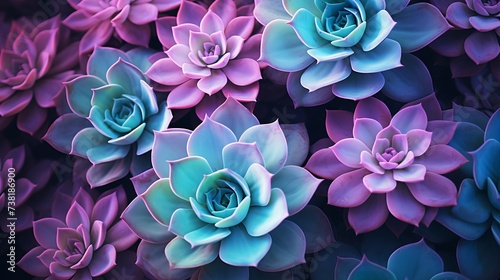 Succulent cactus background. Close up of teal and purple succulent cactus leaves texture wallpaper. Printable wall art. Selective focus photo