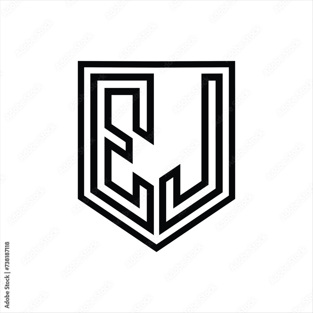 EJ Letter Logo monogram shield geometric line inside shield isolated style design