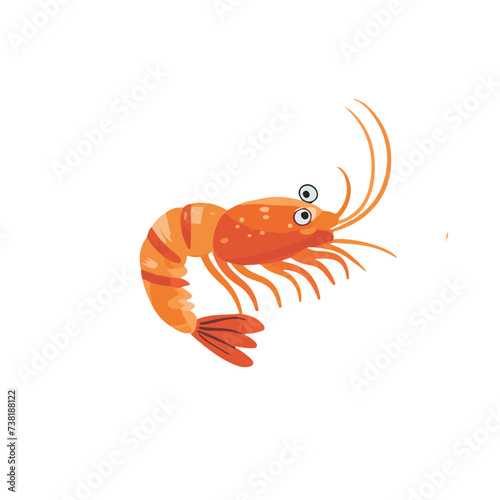 Vector illustration underwater funny shrimp with eyes, sea creature on white background for sticker, print, poster, postcard