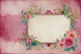 vintage frame with flowers decor, watercolor pastel pink background with space for text, with shabby chic look style, perfect for cards or greetings