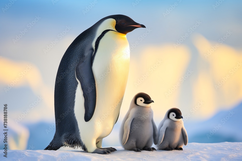 Obraz premium A group of penguins walking on snow in antarctica