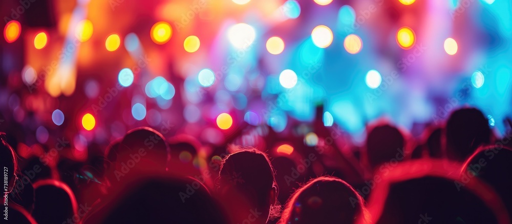 Live concert watched by a blurry crowd. - obrazy, fototapety, plakaty 