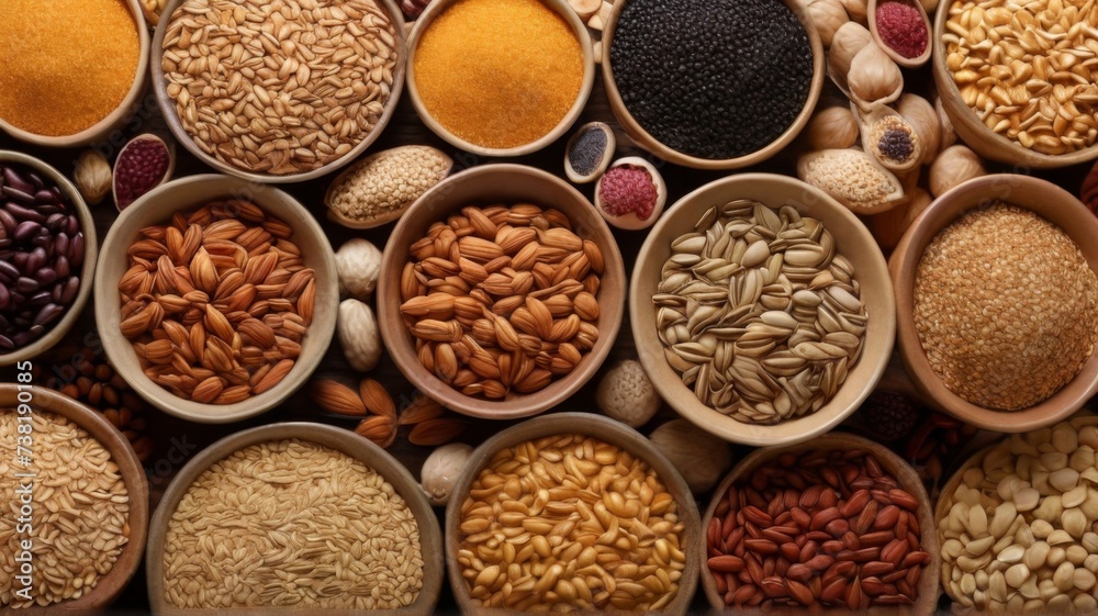 An overhead shot of background texture composed of a variety of grains An overhead shot of background texture composed of a variety of grains