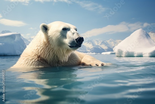 A polar bear swimming in the water