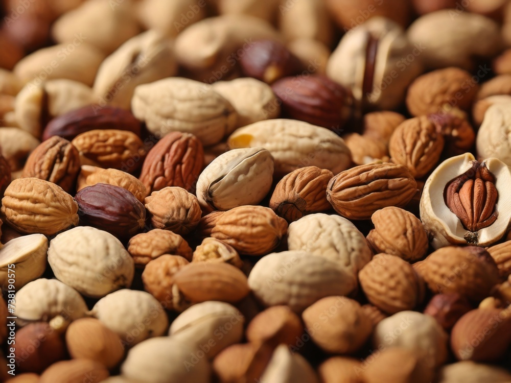 A background texture made from a blend of whole and chopped mixed nuts A background texture made from a blend of whole and chopped mixed nuts