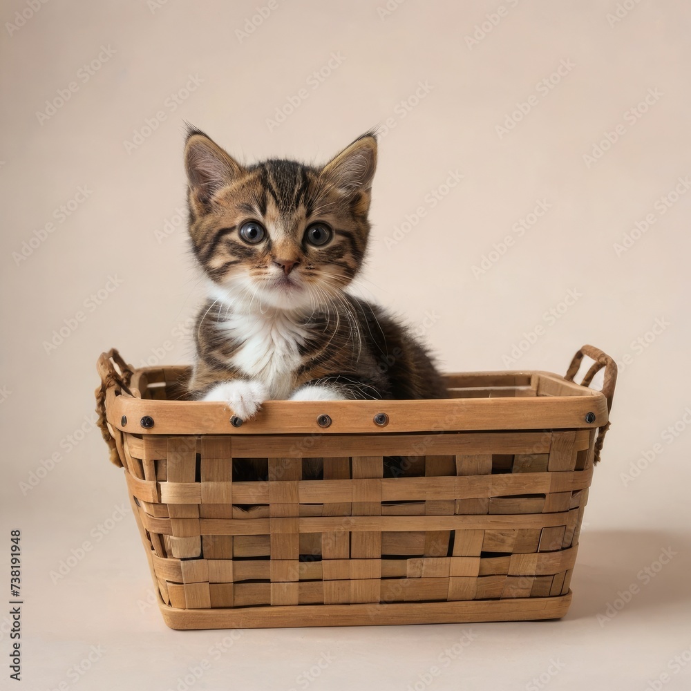 little kitten in a basket