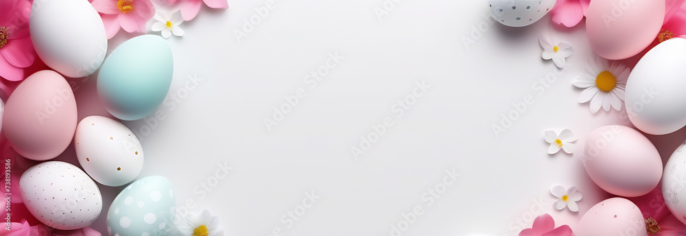 Easter banner. Easter egg background. Realistic image for banners, flyers, greeting cards, posters and printed products Easter banner. Easter egg background. Realistic image for banners, flyers, greeting cards, posters and printed products