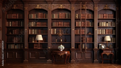 The background of the bookcases is in Rosewood color
