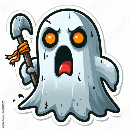 illustrated cute scary ghost sticker with white background photo