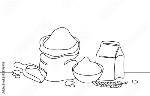 Flour. Bag. A packet of flour. Cooking. Bakery